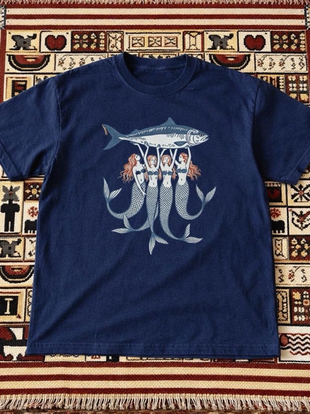Navy Blue Mermaids & Tuna Short-Sleeve T-Shirt